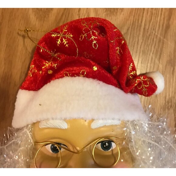 Santa Claus Face Wall Hanging Decoration Curly Sparkly White Beard Red Hat 16" - Picture 3 of 6